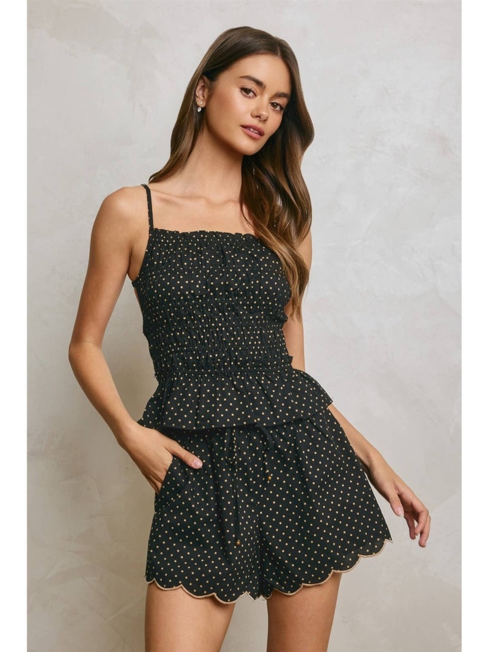 Black Polka Dot Smocked Peplum Dress